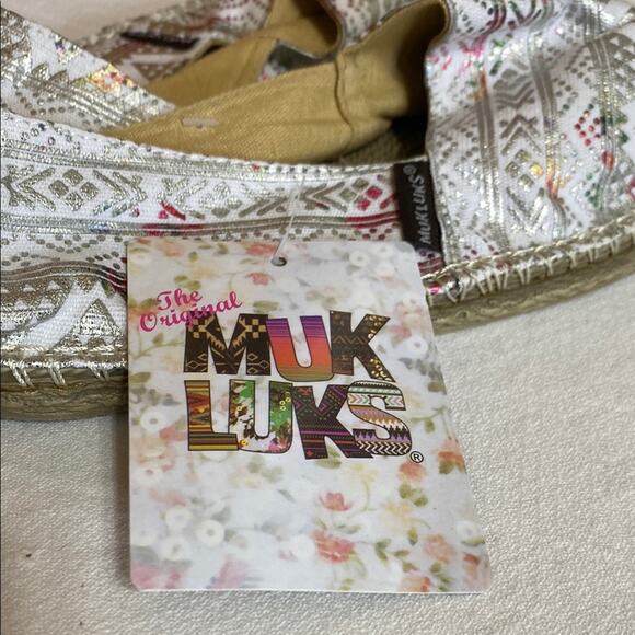 Muk Luks Silver Pink Tribal Print Espadrilles Slip-On Shoes Vacation Casual Boho - Picture 5 of 11